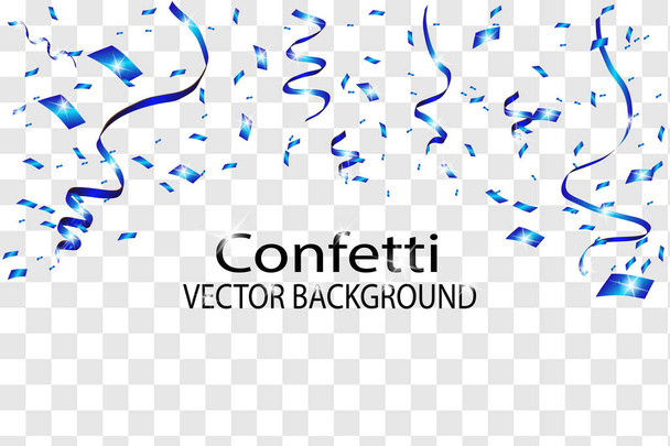 De achtergrond van de viering met blauwe confetti. Geïsoleerd op een witte transparante achtergrond. Vectorillustratie, EPS-10 - Vector, afbeelding