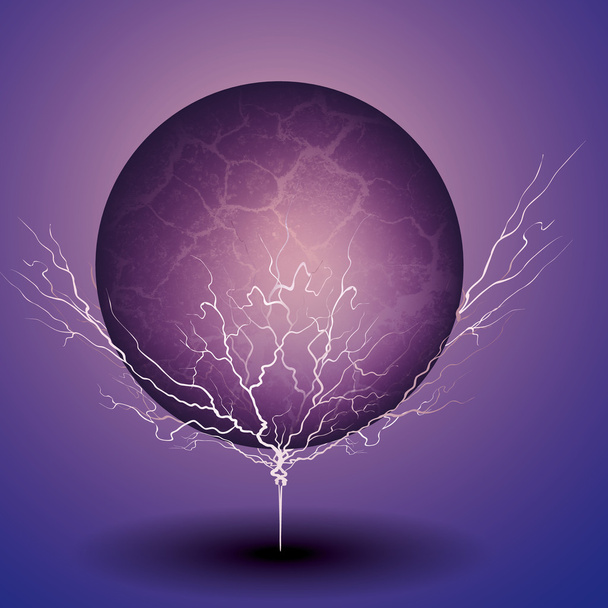 Purple transparent ball with lightning bolts - Вектор,изображение