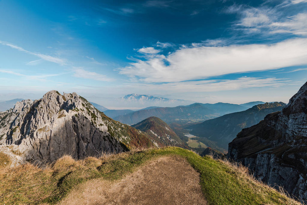 Scenic view from Mangart saddle over Julian Alps in Slovenia - Photo, Image