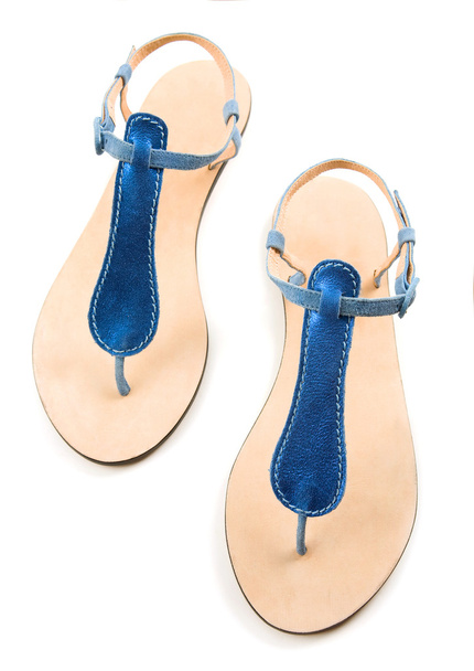 blauwe gemetalliseerde lederen flip flop sandalen - Foto, afbeelding
