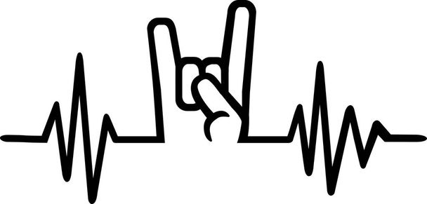Pulso latido del corazón línea rock con gesto de mano rock
 - Vector, Imagen