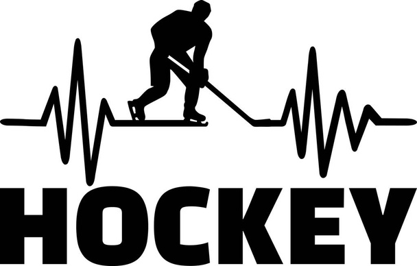 Línea de pulso del latido del corazón con jugador de hockey sobre hielo y palabra
 - Vector, imagen