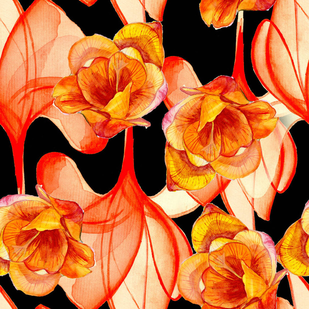  Χωρίς ραφή πρότυπο, Ακουαρέλα σχεδίασης. Όμορφα λουλούδια, άντληση. Ντεκόρ βάσης - Φωτογραφία, εικόνα