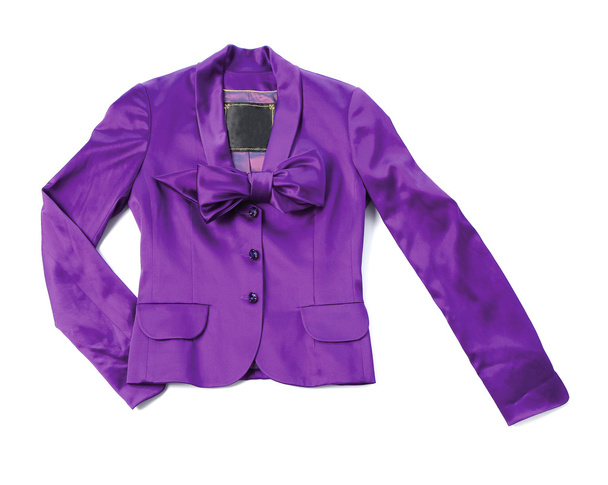 クリスタル ボタンと蝶ネクタイ紫シルクサテン ・ ブレザー ジャケット - 写真・画像