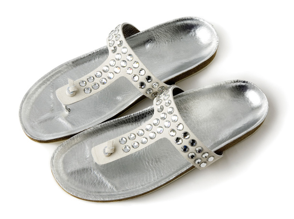 Carved crystals silver flip flop sandals - Photo, Image