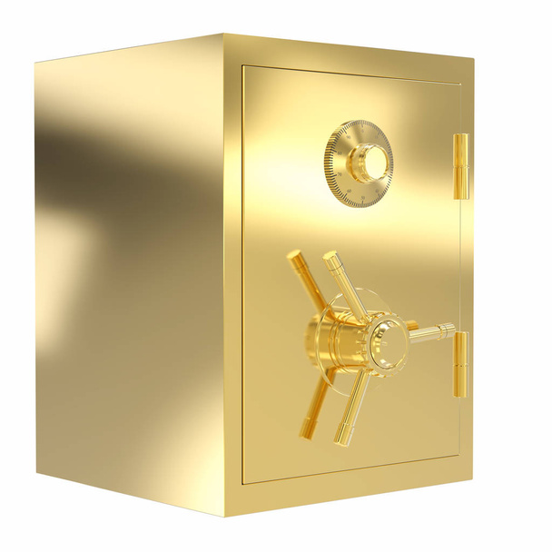 beyaz izole 3d işleme altın banka güvenli - Fotoğraf, Görsel