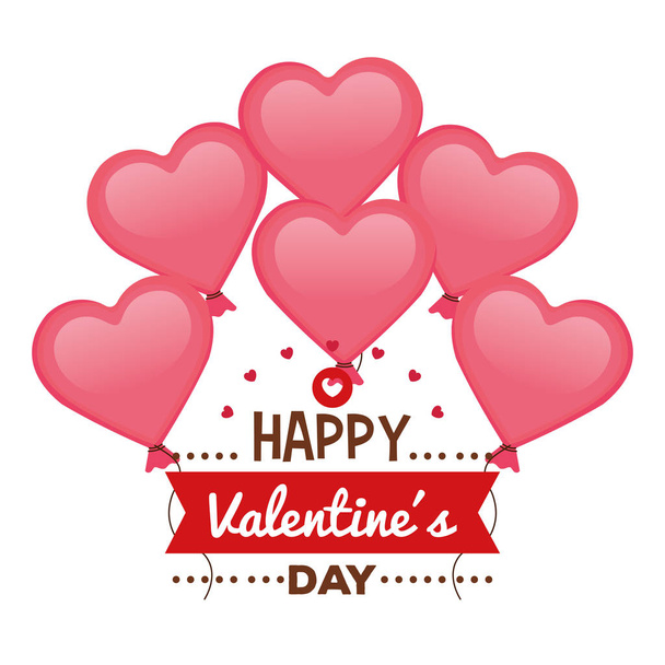 happy valentines day card with hearts balloons helium - Vector, imagen