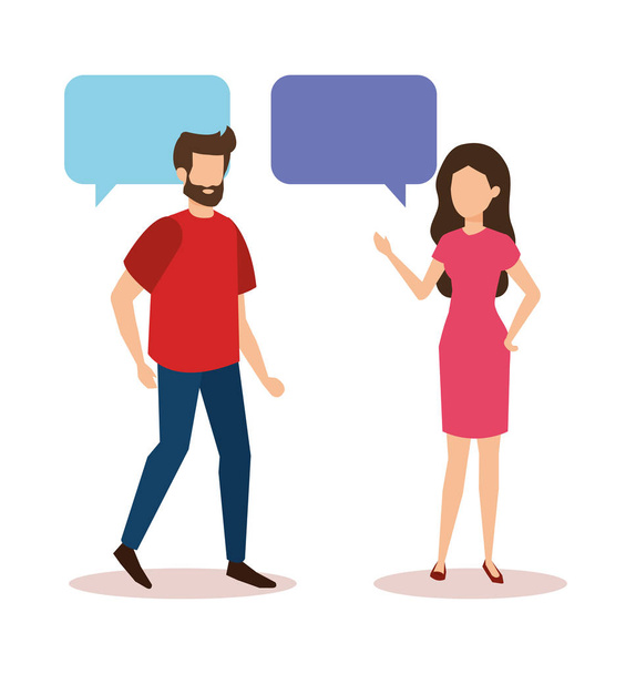 couple talking with speech bubbles - Vector, Image