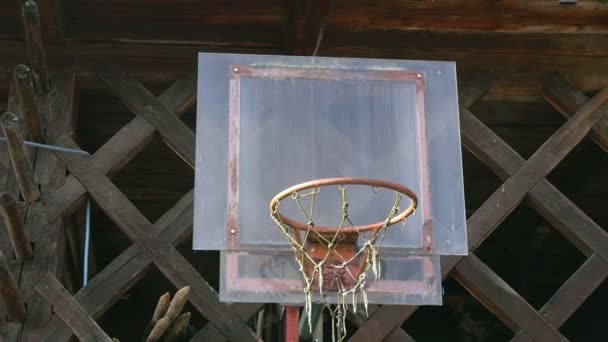 Arco de basquete feito em casa com mesa fixa em celeiro de madeira velho
. - Filmagem, Vídeo