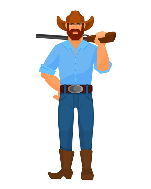 Character cowboy sheriff men from western, with guns, shotgun rifle. - Вектор, зображення