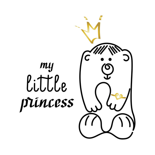 " Μικρή πριγκίπισσα μου» με μια κορώνα. Χαριτωμένο αρκουδάκι χέρι. Διάνυσμα - Διάνυσμα, εικόνα
