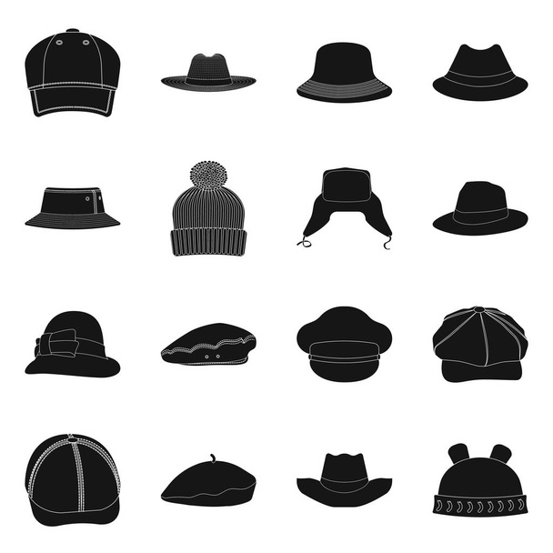 Vector design of headgear and cap icon. Collection of headgear and accessory stock symbol for web. - Vektori, kuva