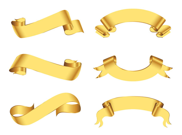 Set of golden ribbons on white background - Vector, imagen