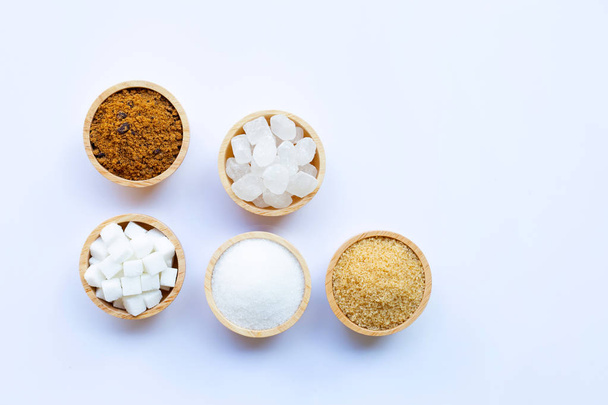 Various types of sugar on white background. - 写真・画像