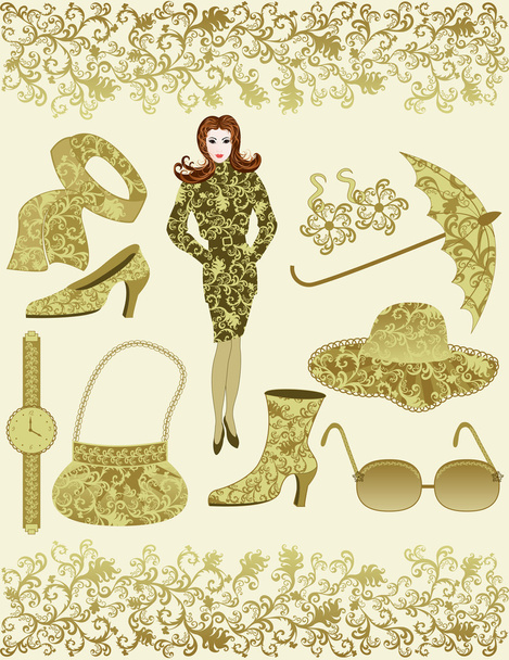 girl with accessories - Vector, afbeelding