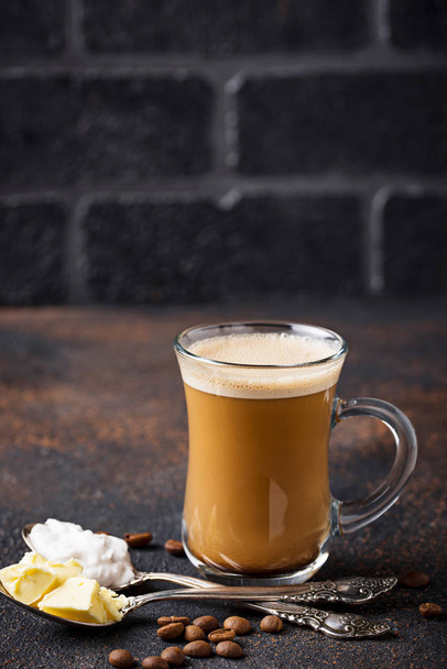 Bulletproof coffee. Ketogenic low carb drink - Photo, Image