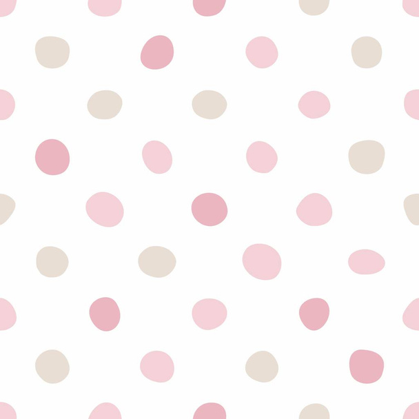Tile vector pattern with pastel pink hand drawn dots on white background - Vector, Image