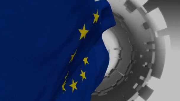 Az új európai szimbólumok. EU zászló egy absztrakt háttér. Európai Unió. Európai Unió, a nemzeti szimbólum zászlaja. Eu-lobogó elhelyezését a háttérben. Jelző fejlődő hullám. Textúra, nemzeti szimbólum. Az ábrán az ország jelképe. Európai Unió nemzet, orszá - Felvétel, videó