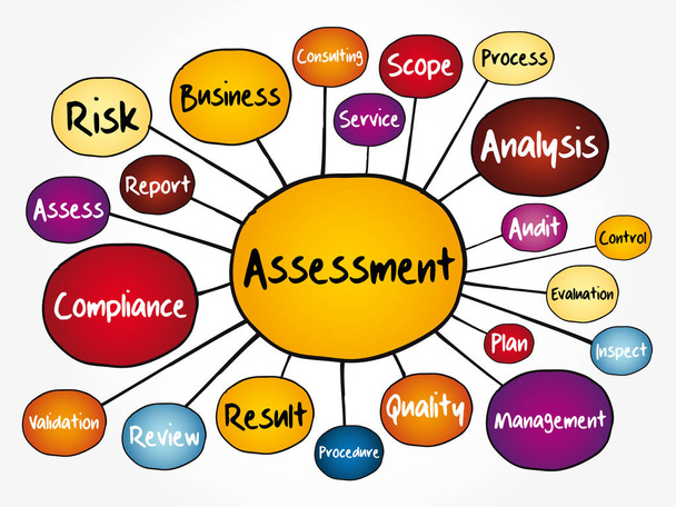 Assessment Mind Map Flussdiagramm, Geschäftskonzept für Präsentationen und Berichte - Vektor, Bild