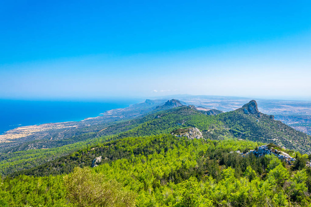 View over Karpaz peninsula in the northern Cyprus from Kantara castl - Фото, зображення