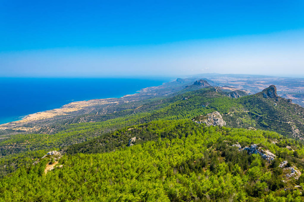 View over Karpaz peninsula in the northern Cyprus from Kantara castl - Фото, зображення