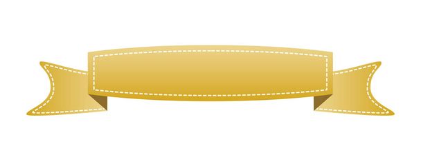Embroidered gold ribbon isolated on white. Can be used for banner, award, sale, icon, logo, label etc. Vector illustration - Vector, Image