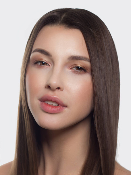 Beauty Woman face Portrait. Beautiful Spa model Girl with Perfect Fresh Clean Skin. Youth and Skin Care Concept.Portrait woman female with problem and clear skin, youth make up concept - Zdjęcie, obraz