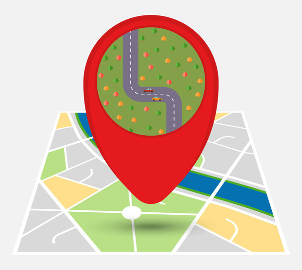 Mapa de uma cidade imaginária com ponto no mapa
 - Vetor, Imagem