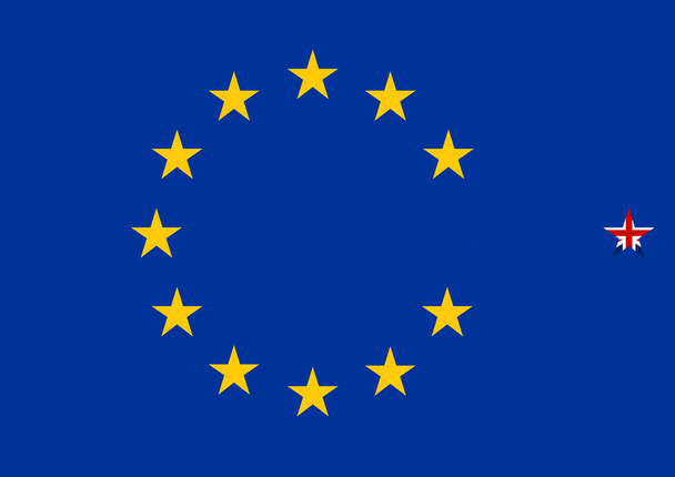 Flaga Zjednoczonego Królestwa działa z flagą Unii Europejskiej. Brexit. - Zdjęcie, obraz