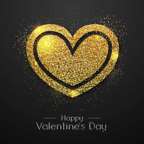 Happy Valentines day poster. Golden sparkle love heart symbol - Vecteur, image