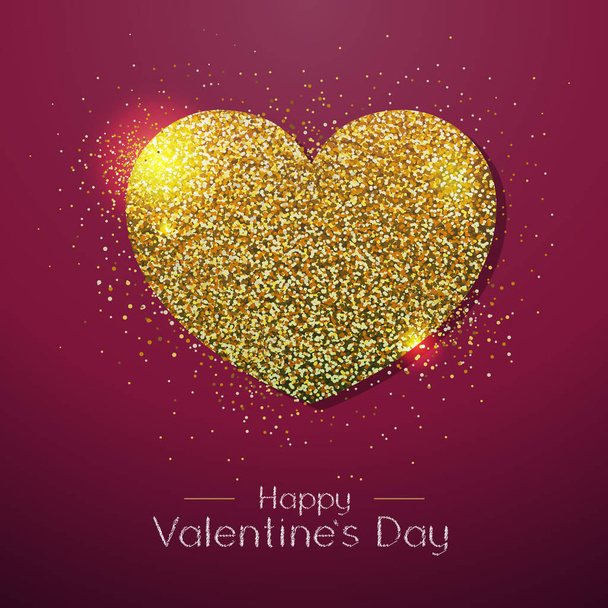 Happy Valentines day poster. Golden sparkle love heart symbol - Vektor, kép