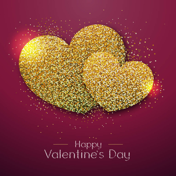 Happy Valentines day poster. Golden sparkle love heart symbol - Vector, imagen