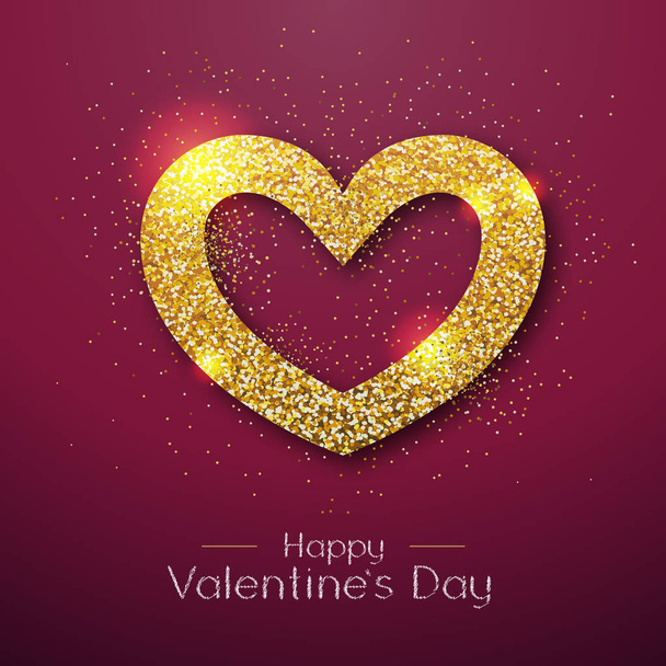 Happy Valentines day poster. Golden sparkle love heart symbol - Вектор, зображення
