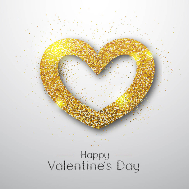 Happy Valentines day poster. Golden sparkle love heart symbol - Vektor, obrázek