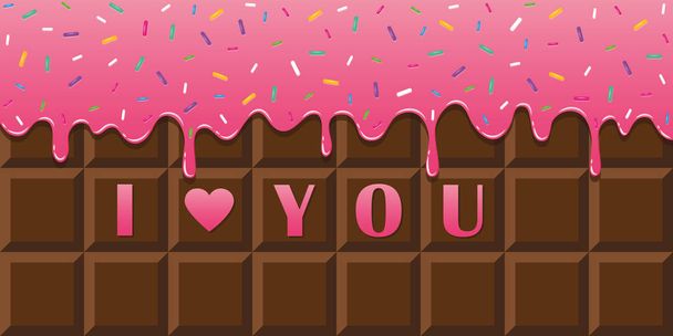 Kocham Cię czekolady z różowy topnienia szkliwa i kolorowe kropi - Wektor, obraz