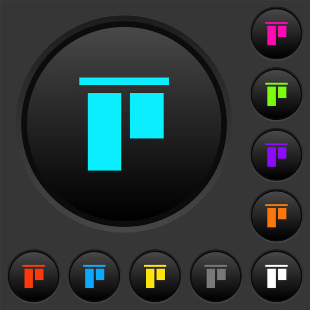 Align to top dark push buttons with vivid color icons on dark grey background - Vector, Image
