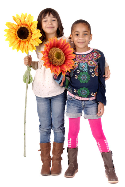 girls holding flowers - Zdjęcie, obraz