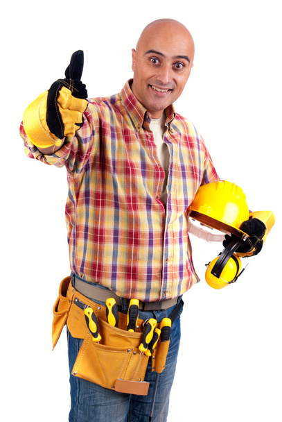 constructor holding helmet - Фото, зображення
