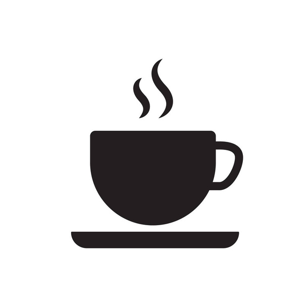 Xícara de café ou chá com vapor, vetor linha ícone preto no branco. - Vetor, Imagem