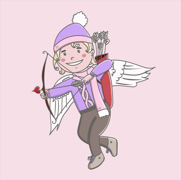 Cupido com roupas atira flechas com corações. Ideal para o Dia dos Namorados e no amor
 - Vetor, Imagem