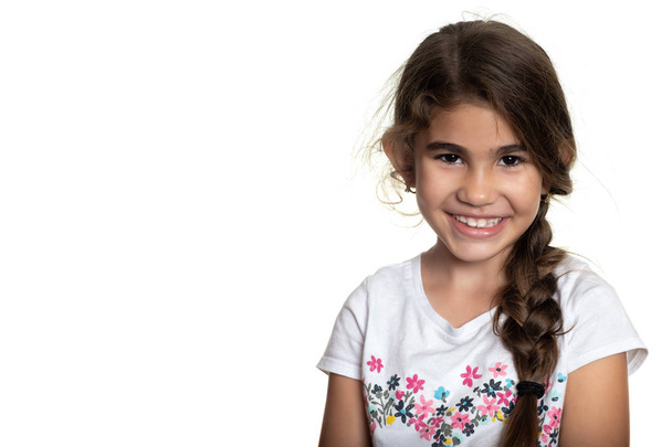 Portrait of a cute hispanic small girl - Isolated on white - Foto, Imagem