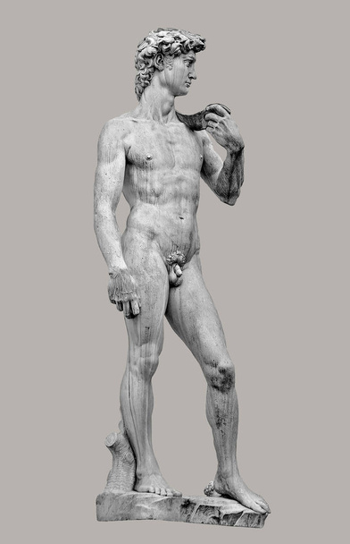Estatua de David guapo y fuerte en la Piazza Della Signoria de Florencia, aislada incluso en el fondo, Italia
 - Foto, Imagen