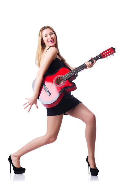 Female guitar player isolated on white - Fotografie, Obrázek