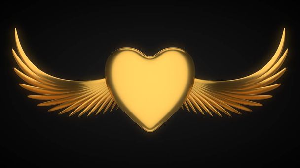 corazón dorado alado para el día de San Valentín. ilustración 3d
 - Foto, imagen