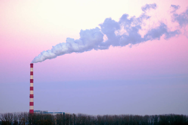 La fumée vole dans l'air de la cheminée de l'usine, concept d'environnement endommagé
. - Photo, image
