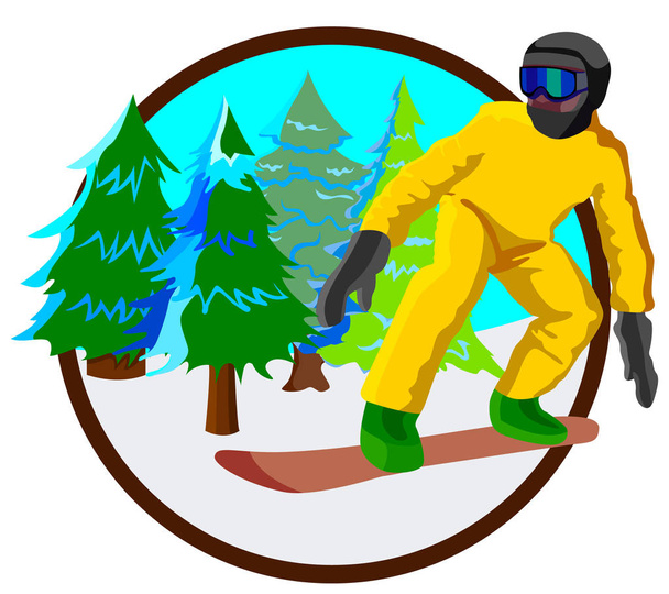 ikona, snowboardzista na snowboard, sporty zimowe, na białym tle na białe tło wektor - Wektor, obraz