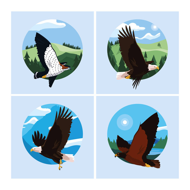 faucons et aigles oiseaux dans le paysage
 - Vecteur, image