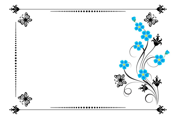 Set vintage ornament with forget me not flowers,  frame and decorative divider for greeting card, invitation postcard or congratulation text - Vector, Image
