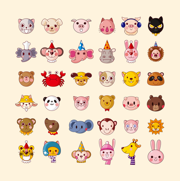 set of animal head icons - Вектор,изображение