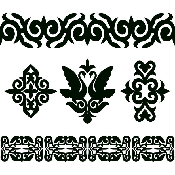 Vektor sor szalag varrat nélküli minták és elemek etnikai nemzeti stílus, Kazahsztán. - Vektor, kép